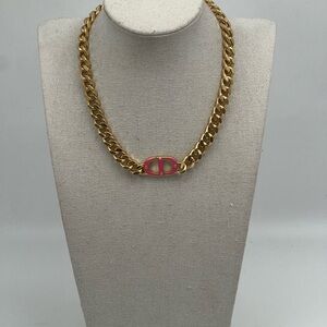Gold and Pink Cuban Chain Necklace